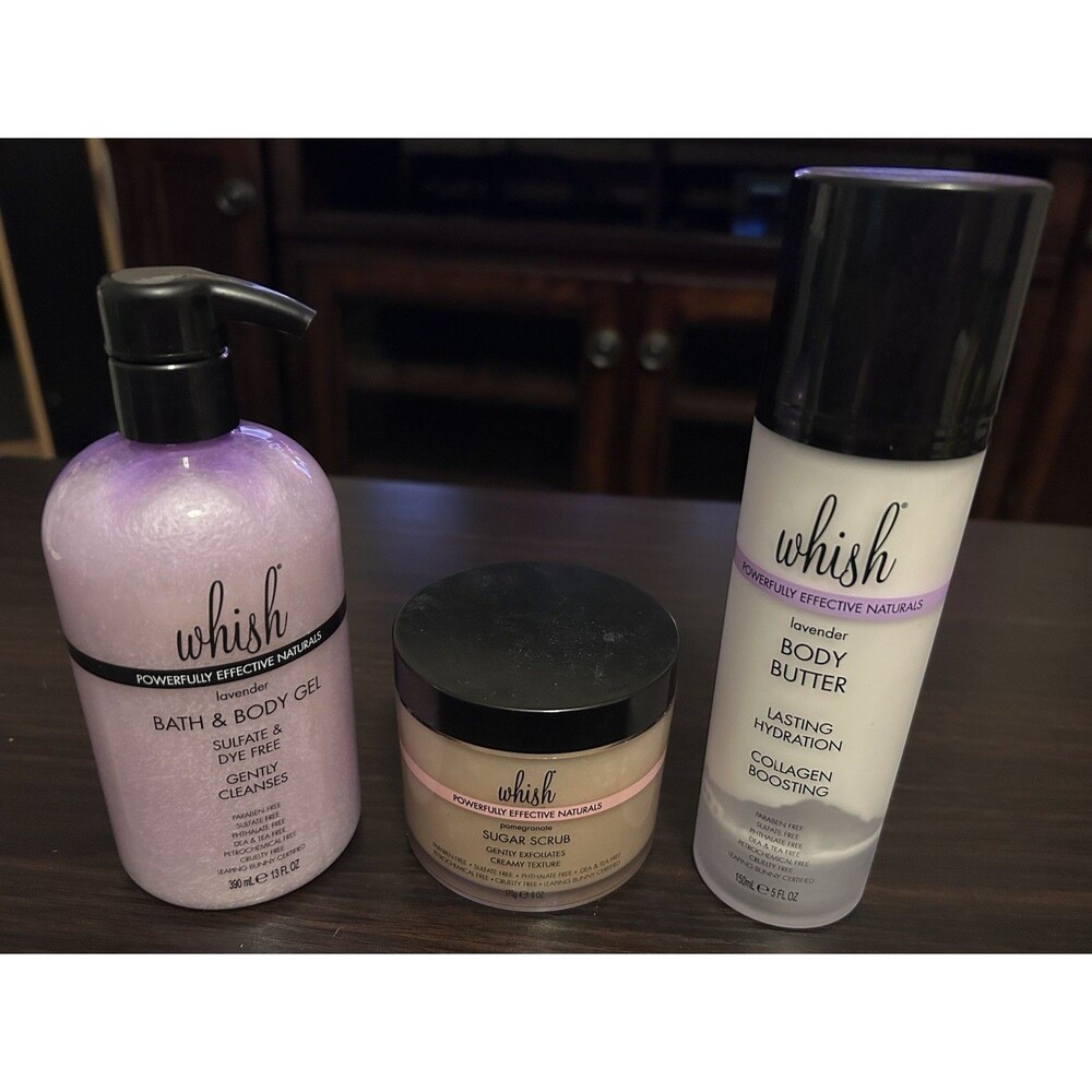 3 New Whish Beauty Products - Sugar Scrub, Bath & Body Gel, Lavender Body Butter